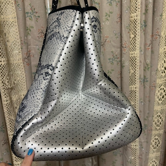 Parker & Hyde Silver Python and Grey Neoprene Stripe Tote - Picture 9 of 13